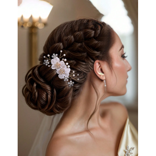 Forgyldt hrnl med de fineste blomster og perler 