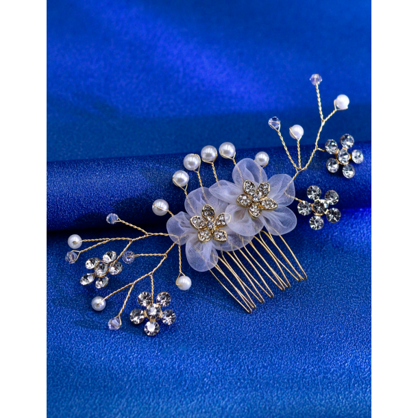 Forgyldt hrnl med de fineste blomster og perler 