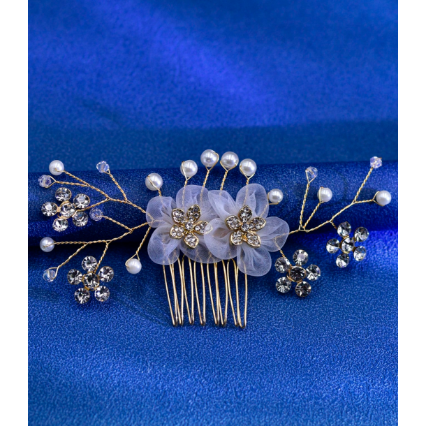 Forgyldt hrnl med de fineste blomster og perler 