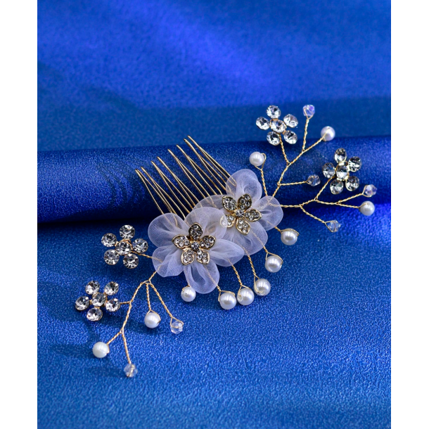 Forgyldt hrnl med de fineste blomster og perler 