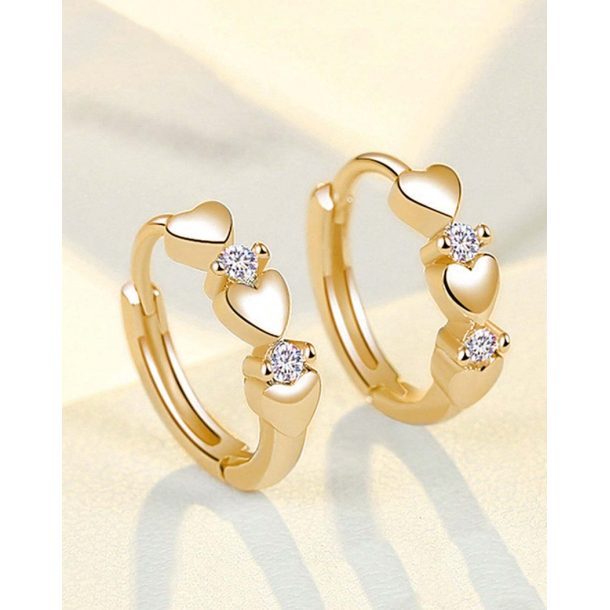 Hoops med hjerter og smukke zirkonia sten - Forgyldt