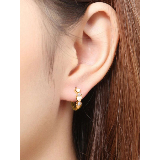 Hoops med hjerter og smukke zirkonia sten - Forgyldt