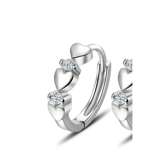 Hoops med hjerter og smukke zirkonia sten - Slv