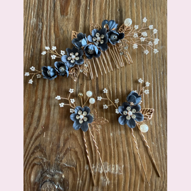 H�rsmykke s�t � blomster &amp; perler (3 stk)