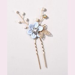 3 stk. Guldfarvet hrnle med blomster, perler og blade 