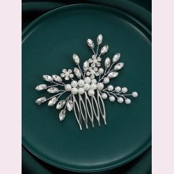 Slv hrnl med hvide perler og krystalperler