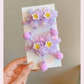 2 elastikker - Pastel farver, blomster, lilla perler