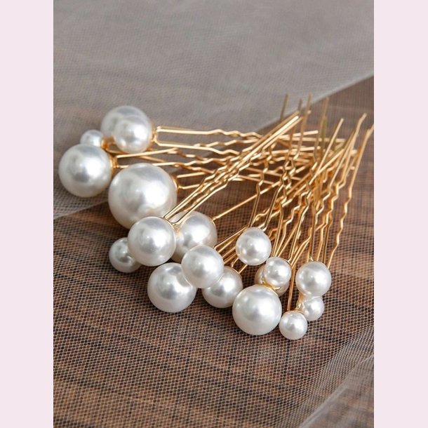 18 stk. gyldne hrnle med hvide perle 