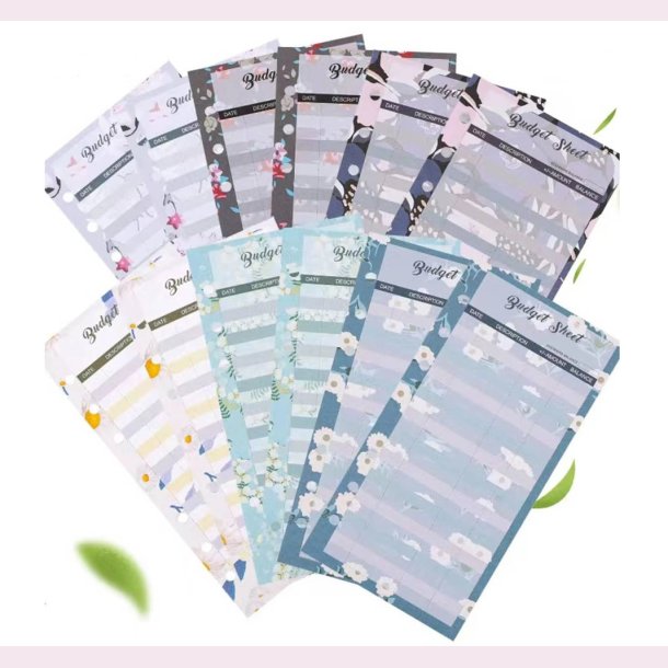  12 stk. A6 Farverige Budgetplanlgningskort med 6-Rings Ringbind