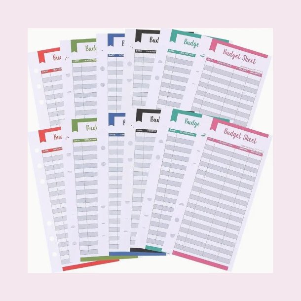 A6 Farverige Budgetplanlgningskort med 6-Rings Ringbind