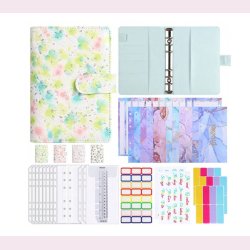 A6 Cash stuffing binder - Grnne blomster med glimmer effekt