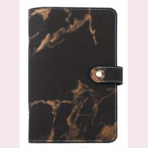 A6 Cash Stuffing binder i bld lder - Sort med guld skindende effekt 