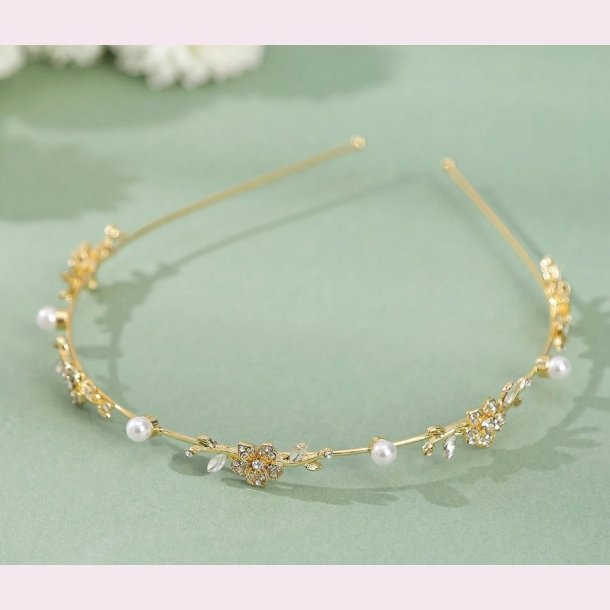 Hrbjle med rhinsten og smukke perler - Forgyldt