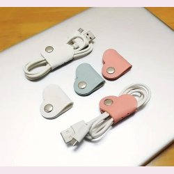 3 stk. PU-Lder Hjerteformet kabel holder - Hvid