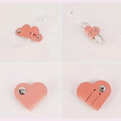 3 stk. PU-Lder Hjerteformet kabel holder - Hvid