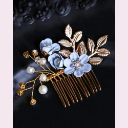 Forgyldt hrnl med de fineste bl blomster og perler 