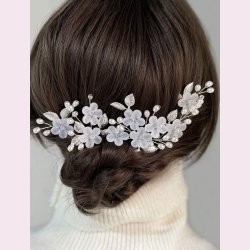 5 stk. Hrnle med hvide perler og krystalperler - Slv