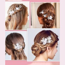 5 stk. Hrnle med hvide perler og krystalperler - Slv