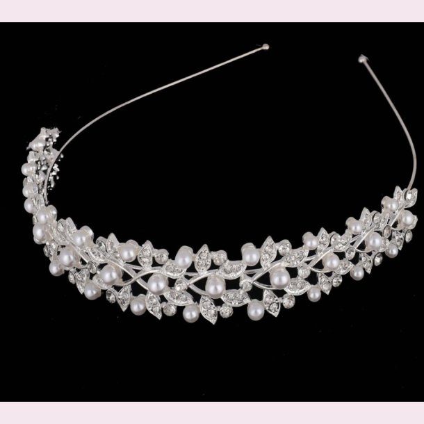 Hrbjle med krystalperler og hvide perler - Slv