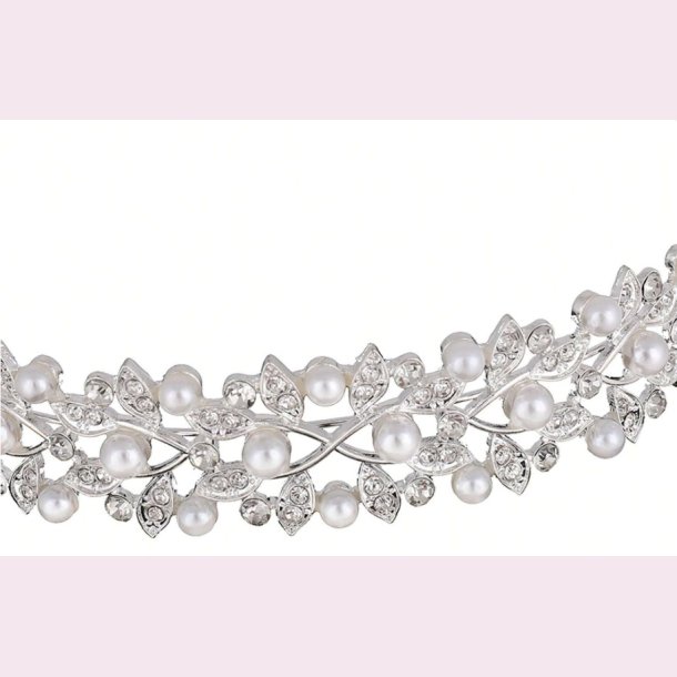 Hrbjle med krystalperler og hvide perler - Slv