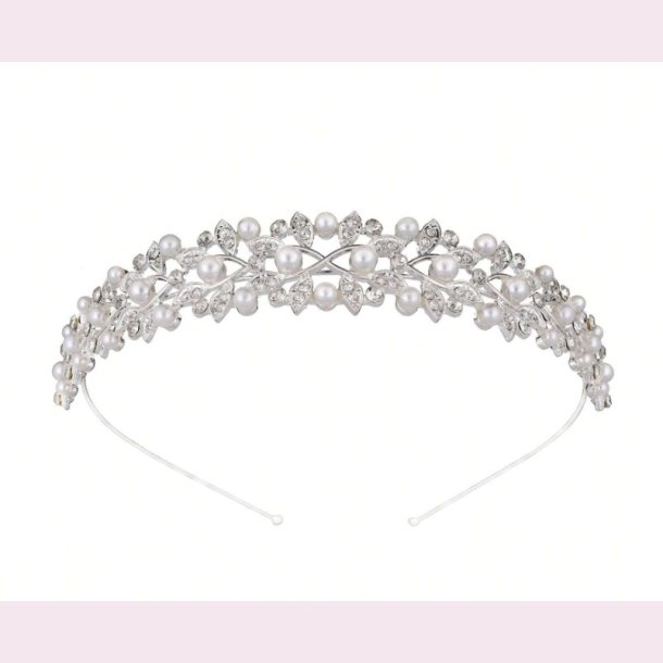 Hrbjle med krystalperler og hvide perler - Slv