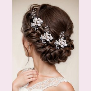 3 stk. Slv hrnle med hvide perler, krystalperler og slv blade 