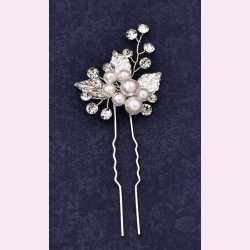 3 stk. Slv hrnle med hvide perler, krystalperler og slv blade 