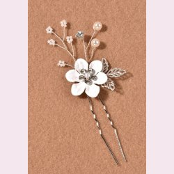 3 stk. Slv hrnle med hvide blomster, perler og blade 